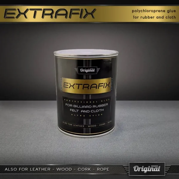 Adesivo Professionale per Gomme e Panno da Biliardo L'adesivo EXTRAFIX è un prodotto di alta qualità, ideale per gomme e panno da biliardo, ma utilizzabile anche su pelle, legno, sughero e corda. È indispensabile per i professionisti che cercano un risultato perfetto.