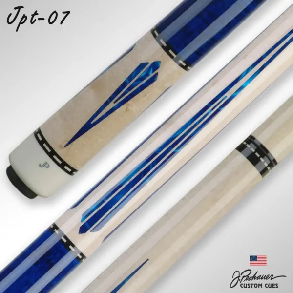 Testo ALT immagine Stecca da biliardo Pechauer JP07-T in acero figurato naturale con wrap blu e shaft maple 12,75 mm